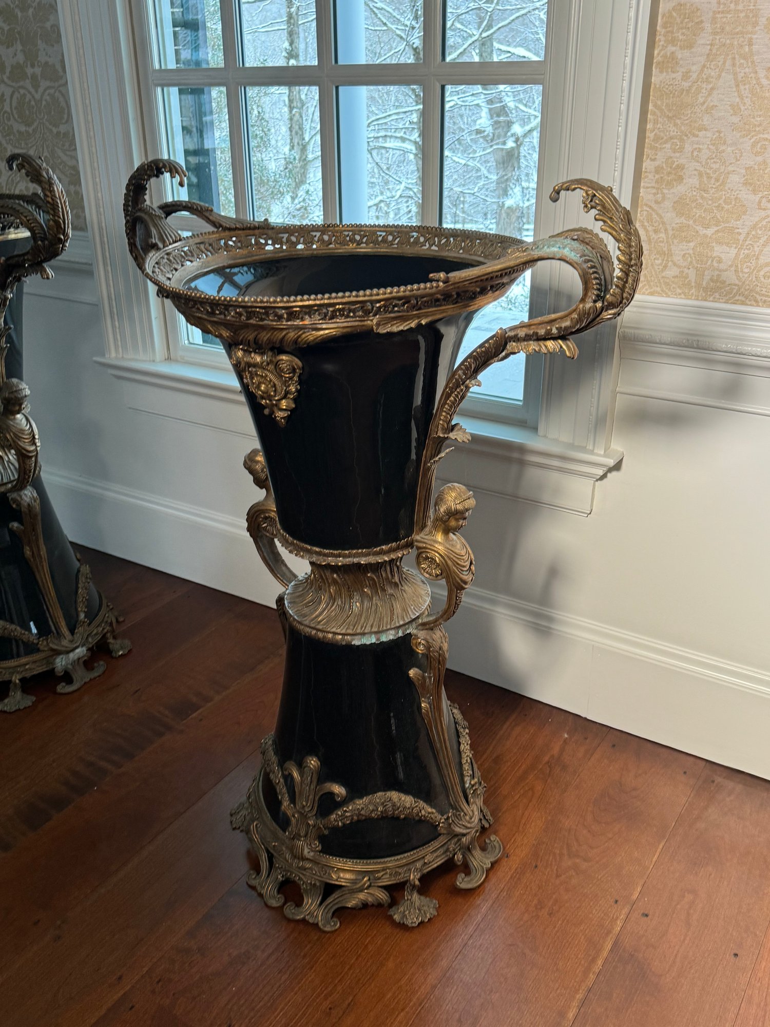 Palatial Size Porcelain And Brass Floor Urns (CTF80) #34107 ...