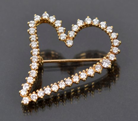 18k Gold And Diamond Heart Shaped Pin (CTF10)
