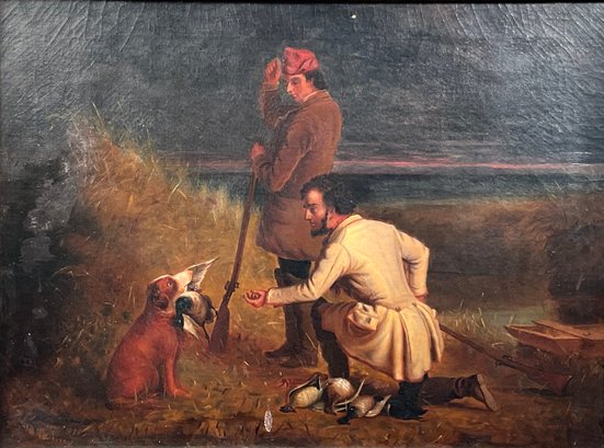 19th C. Oil Painting Hunting Scene Signed (CTF20)