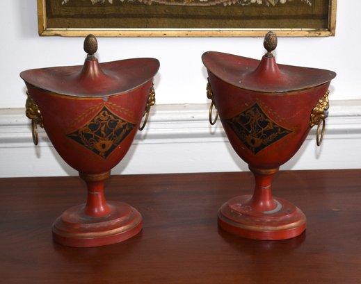 19th C. Tole Decorated Chestnut Urns (CTF20)