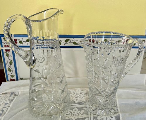 Two Vintage Cut Glass Pitchers