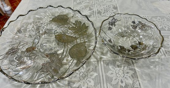 Silver Overlay Cake Plate And Footed Dish