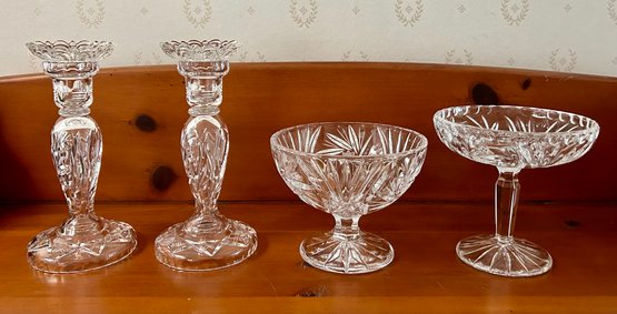 Crystal Candlesticks And Candy Dishes
