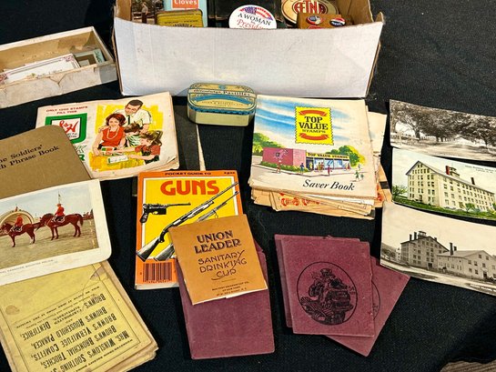 Vintage Advertising Tins, Postcards, And Other Cards