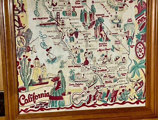 Framed Textile Map Of California
