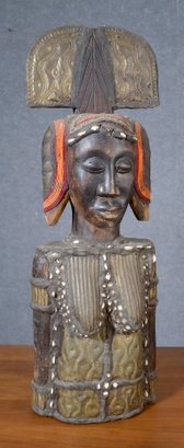 Large African Carved Sculpture With Bead And Brass Details (CTF20)