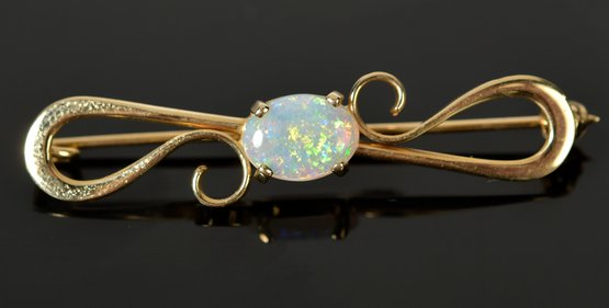 14k Signed TR Handwrought Double Swirl Opal Pin (CTF10)