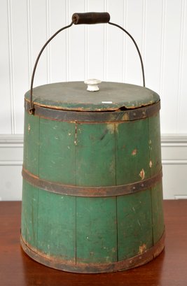 Antique Country Green Painted Covered Pail (CTF10)