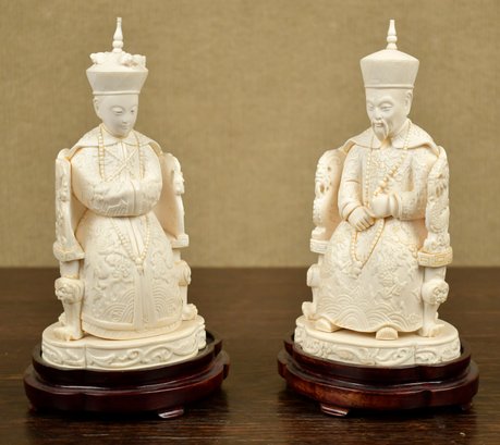 Pair Carved Chinese Emperor And Empress Figures (CTF20)