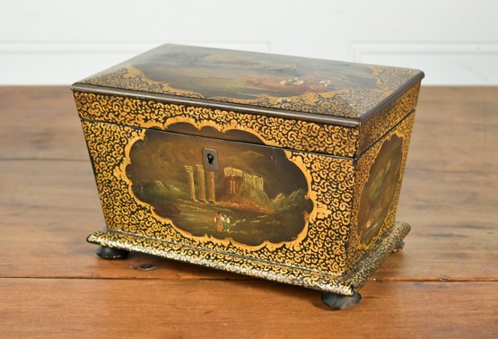 Antique English Papier Mache Tea Caddy (CTF10)