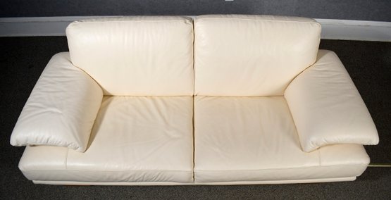 Natuzzi Cream Colored Leather Sofa (CTF40) #36638 | Auctionninja.com