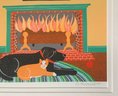 Stephen Huneck Lithograph, Cat And Dog By Fireplace (CTF10)