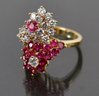 18k Diamond And Ruby Bypass Cluster Ring (CTF10)