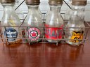 Vintage Glass Oil Bottles And Wire Carrier (CTF20)