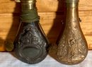 Two Antique Hunting Scene Embossed Flasks (CTF10)