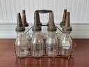 Vintage Glass Oil Bottles And Wire Carrier (CTF20)