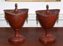 19th C. Tole Decorated Chestnut Urns (CTF20)