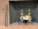 Pr Period 18th C. Brass Steeple Top Andirons And Tools (CTF20)