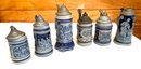 Six Antique Blue Salt Glazed German Steins (CTF20)