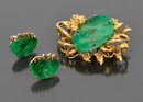 Vintage 14k Gold Jade Brooch And Earrings (CTF10)