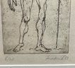 Vintage Etching Signed Frederick, Man And Fish (CTF10)