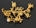 14k Gold Pearl And Turquoise Brooch (CTF10)