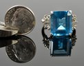 14k White Gold & Platinum, Blue Topaz & Diamond Ring (CTF10)