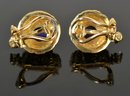 18k Gold Basket Weave, Lapis & Diamonds Earrings (CTF10)