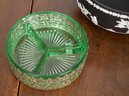 Antique Brass And Green Glass Dish, Sweets Tray, And Vintage Wedgwood Bowl (CTF10)