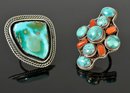 Two Large Sterling And Turquoise Rings (CTF10)