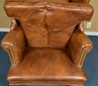 Vintage Brown Leather Chippendale Style Wing Chair (CTF30)