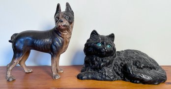 Antique Iron Cat And Bulldog Doorstops (CTF10)