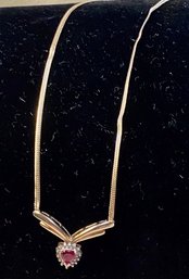 14k Gold, Diamond & Synthetic Ruby Necklace (CTF10)
