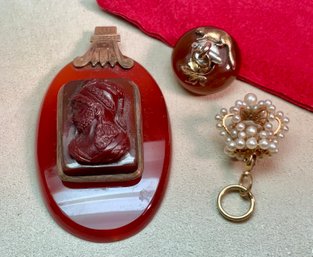 Antique Carnelian Pendant And Two Charms (CTF10)