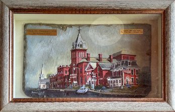 Barbara Huff Painting, Main St Newport NH, On 1886 Slate From Newport Town Hall