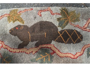 Antique Hooked Rug With Beaver (CTF10)