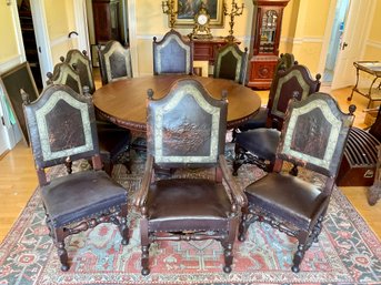 Antique Mahogany Leather Dining Chairs, Set Of 10 (CTF80)