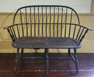 Antique Black Painted Windsor Bench (CTF20)