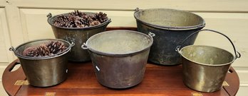 19th C. Graduated Brass Pails, 5pcs  (CTF10)