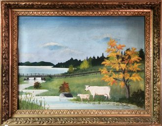 19th C. American Primitive Painting, Cows (CTF10)