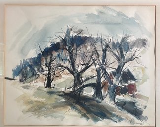 Mid Century Watercolor Signed Henry, Trees, 1 Of 2 (CTF20)