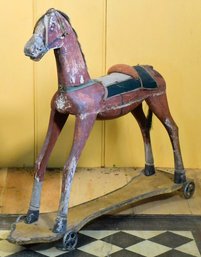 Antique Carved And Painted Horse On Wheels (CTF10)