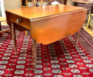 19th C. Sheraton Cherry Drop Leaf Table With Drawer (CTF20)