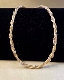14k Yellow Gold Twisted Necklace White Gold Beads (CTF10)