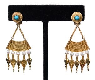 18k Gold And Pearl Etruscan Style Earrings (CTF10)