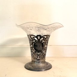 Antique Sterling And Etched Glass Vase (CTF10)