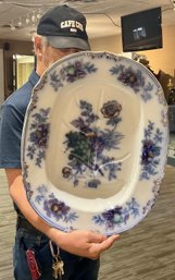 19th Century English Flow Blue Well And Tree Platter (CTF10)