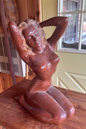 Vintage Brown Glazed Ceramic Female Figure