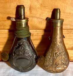 Two Antique Hunting Scene Embossed Flasks (CTF10)