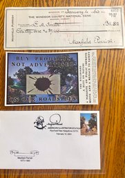 Maxfield Parrish Signed Check, Blotter, Stamp, 3pcs.(CTF10)